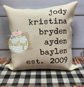 EST Name 18 x 18 Linen Pillow Cover