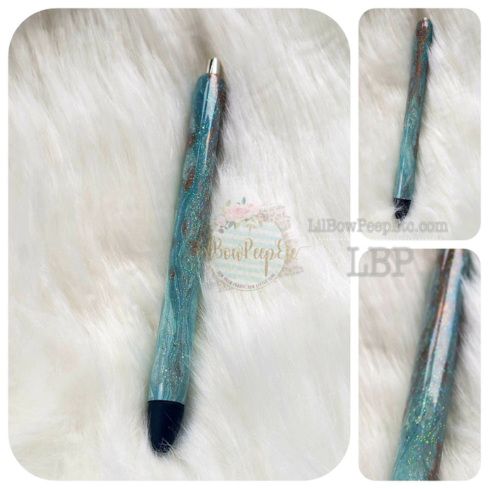 Custom Handmade Hydrodipped Teal Gold Pen