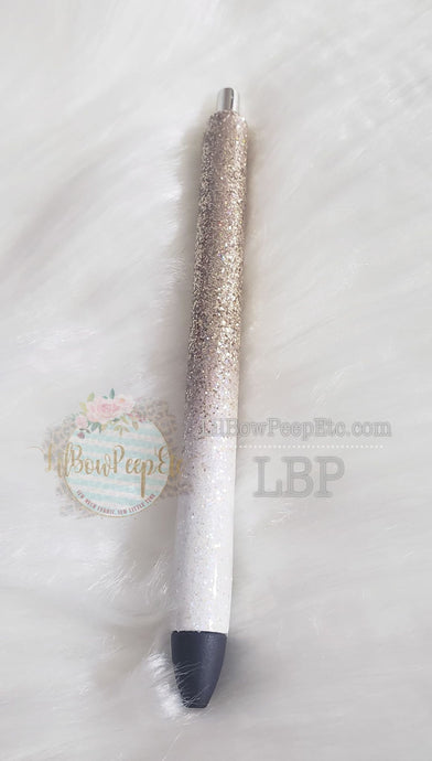 Custom Handmade White Gold Ombre Glitter Pen