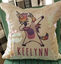 Load image into Gallery viewer, Custom Dabbing Unicorn Sequin Pillow Cover