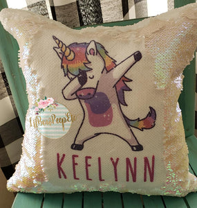 Custom Dabbing Unicorn Sequin Pillow Cover