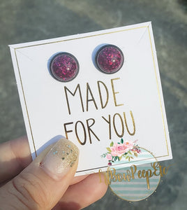 Glitter Stud Earrings 8 mm, 10 mm, and 12 mm