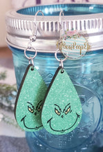 Load image into Gallery viewer, Hardboard Earrings Glitter Grinch Face