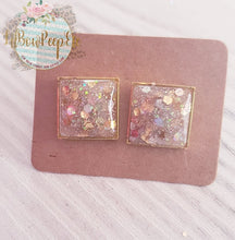 Load image into Gallery viewer, Square Glitter Studs 12mm