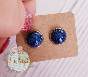 Glitter Stud Earrings 8 mm, 10 mm, and 12 mm