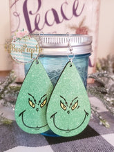 Load image into Gallery viewer, Hardboard Earrings Glitter Grinch Face