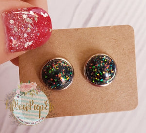 Glitter Stud Earrings 8 mm, 10 mm, and 12 mm