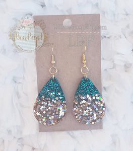 Teal and Gold Ombre Glitter Earrings