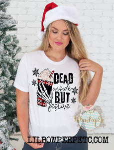 Dead Inside But Festive Black Red Skelli Latte Adult Unisex Tee