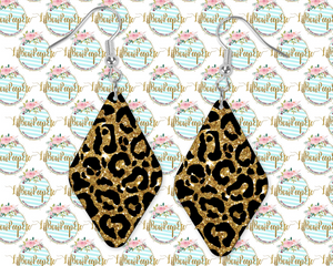 Hardboard Diamond Shape Earrings Leopard Glitter