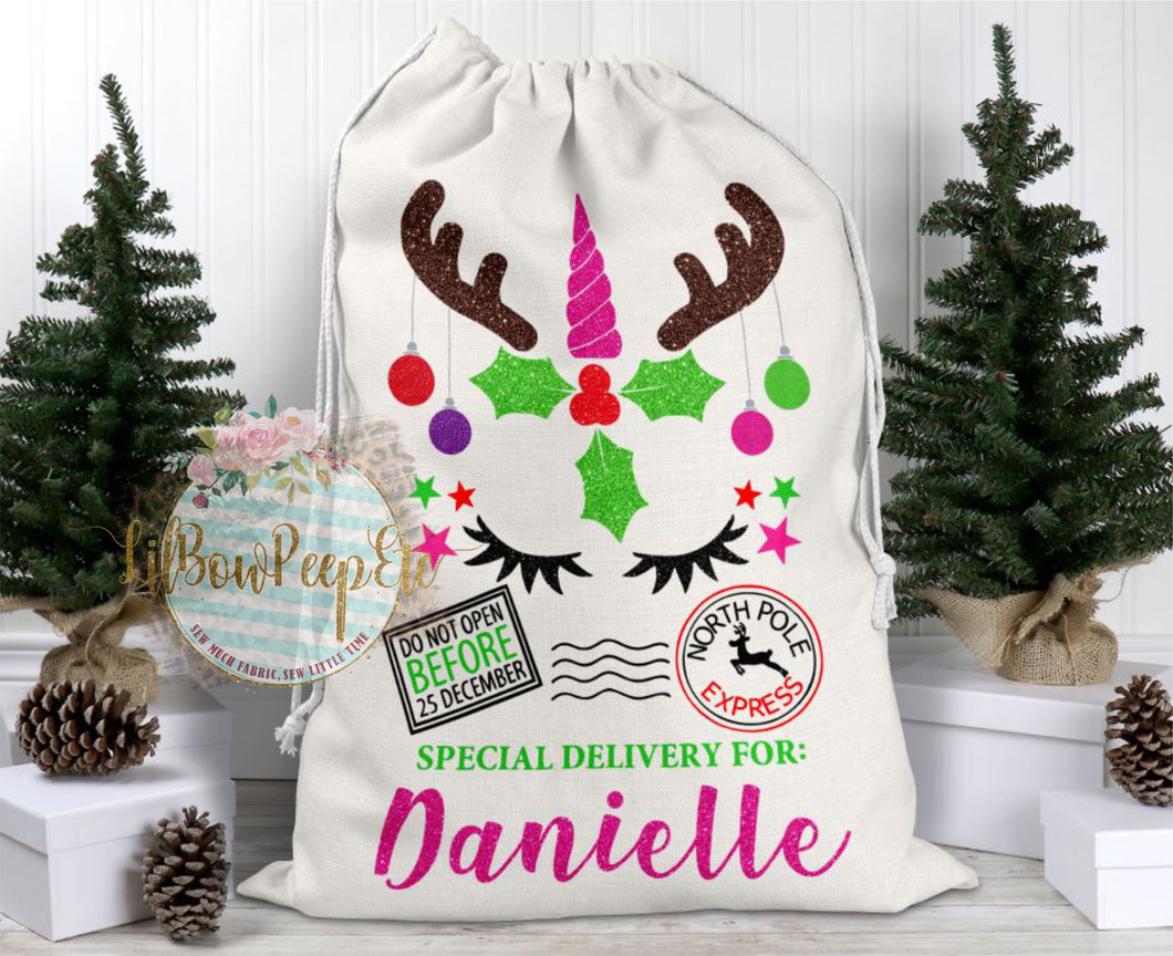 Unicorn Personalized Name Santa Sack Bag