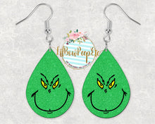 Load image into Gallery viewer, Hardboard Earrings Glitter Grinch Face