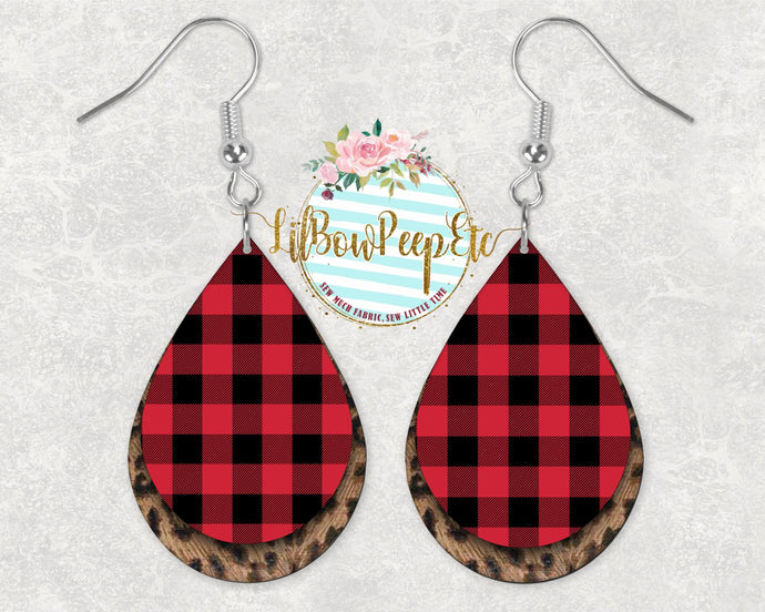 Hardboard Earrings Layered Leopard Print With Buffalo Plaid