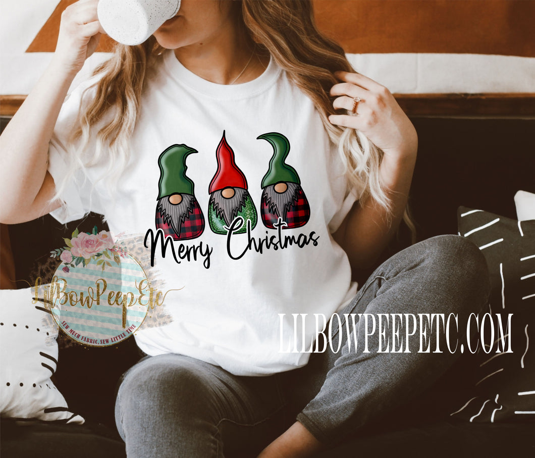 Merry Christmas Gnomes Red And Green Plaid Unisex Tee