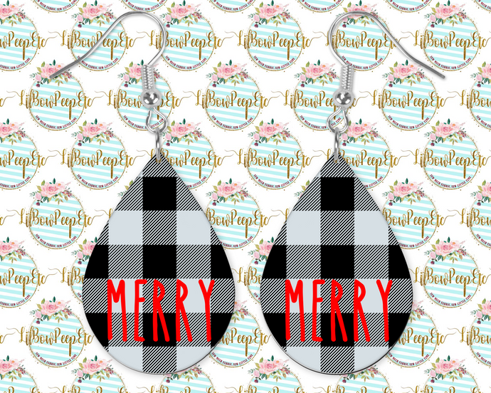 Hardboard Earrings Buffalo Plaid Black Merry