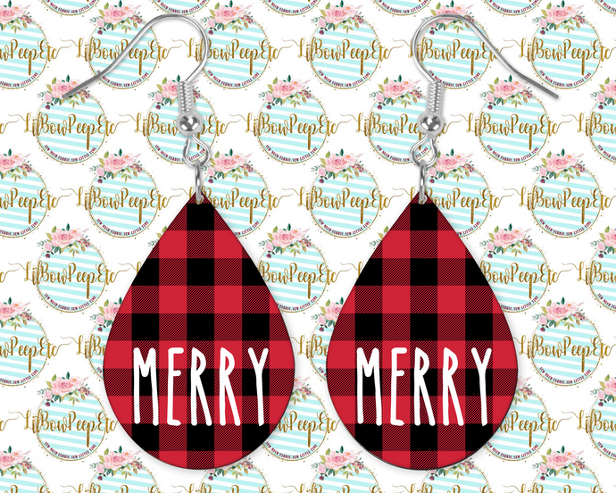 Hardboard Earrings Buffalo Plaid Red Merry