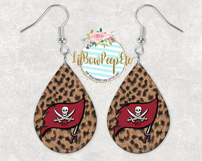 Hardboard Earrings Leopard NHS School LOGO