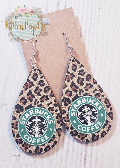 Hardboard earrings Leopard Starbucks Leather