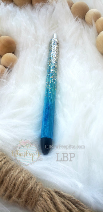 Custom Handmade Turquoise Woodgrain Gold Ombre Pen