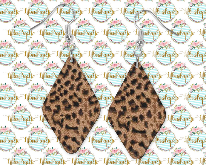 Hardboard Diamond Shape Earrings Plain leopard