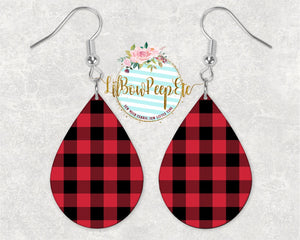 Hardboard Earrings Buffalo Plaid Red