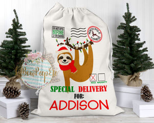 Personalized Sloth Santa Sack Bag