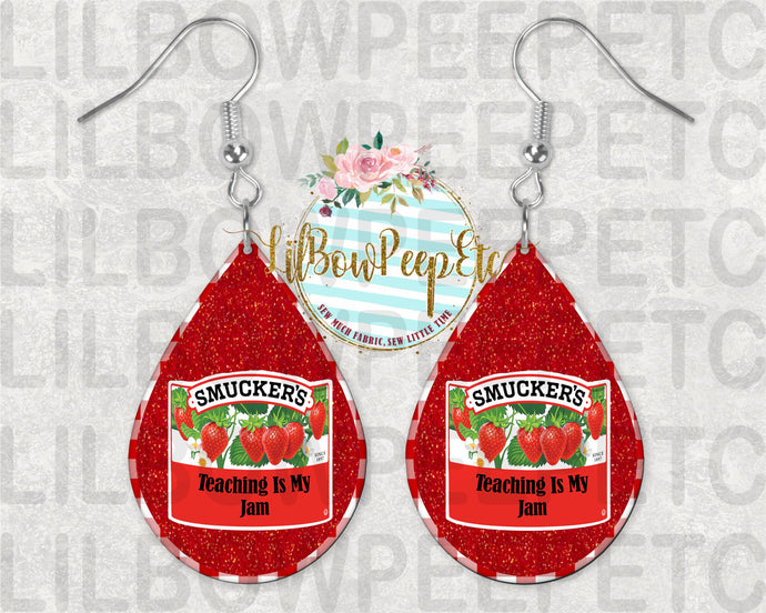 Hardboard Earrings Teaching Is My Jam Strawberry