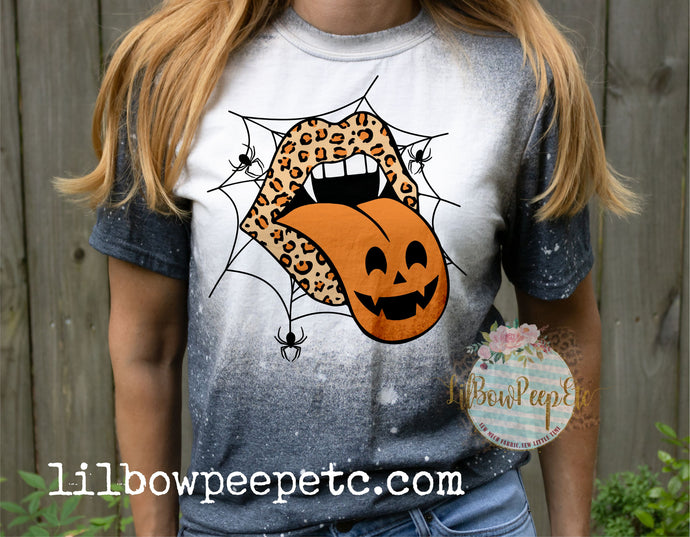 Vampire Mouth Leopard Halloween Bleached tee Adult UNISEX