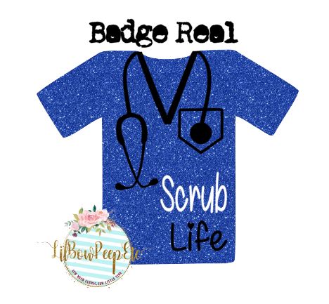 Scrub Life Glitter Custom Badge Reel Blue White Black