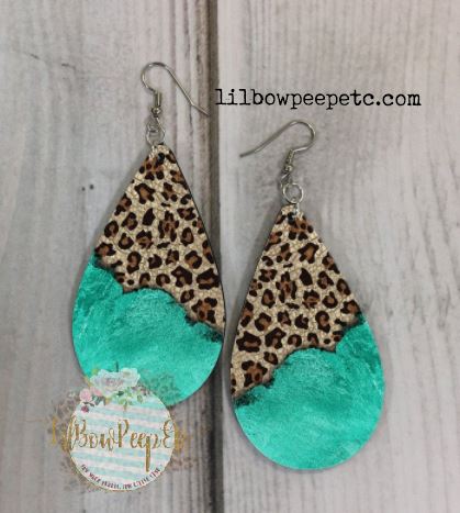 Hardboard Earrings Blue and Leopard