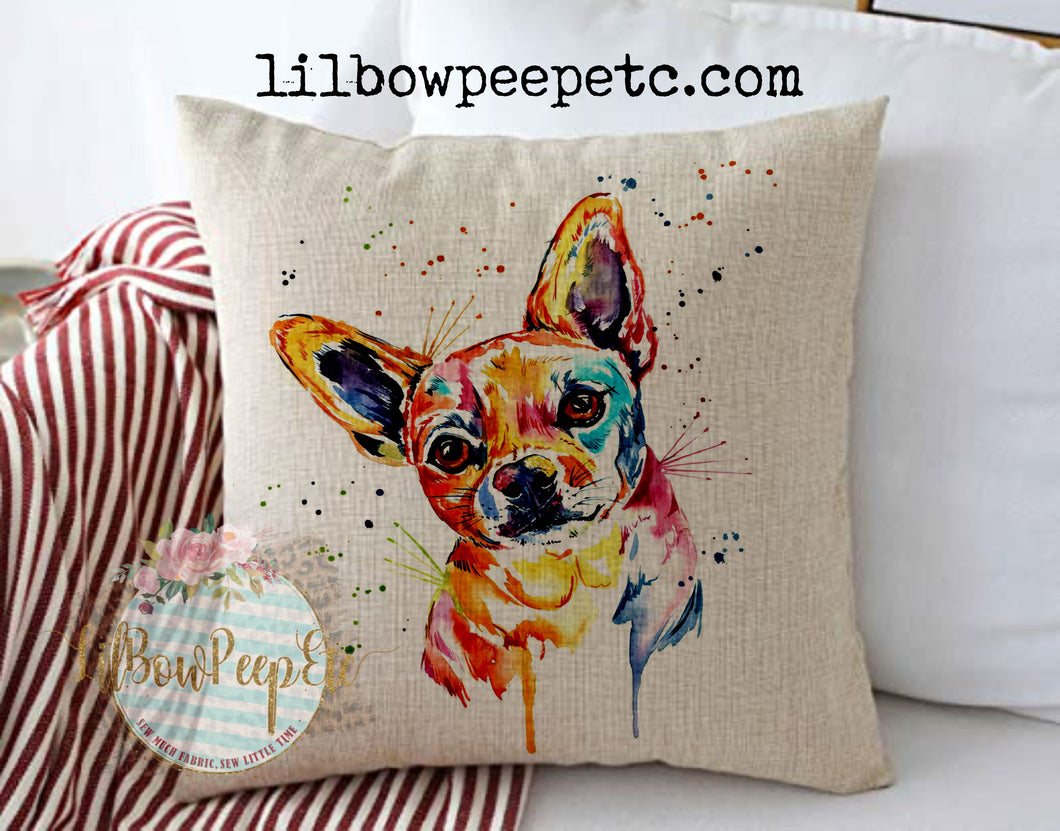 Chihuahua Watercolor front facing View 18 x 18 Linen Pillow Cover