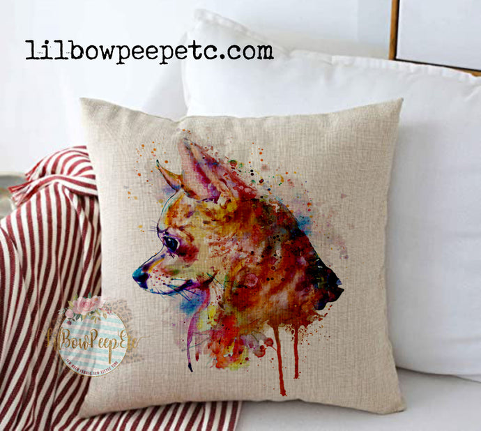 Chihuahua Watercolor Side View 18 x 18 Linen Pillow Cover