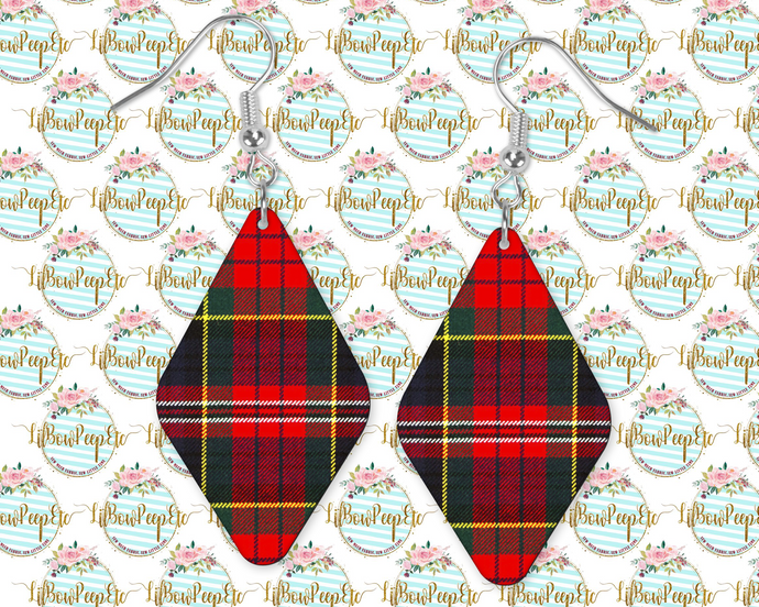 Hardboard Diamond Shape Earrings Christmas Plaid