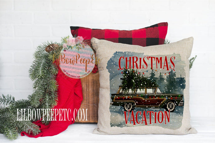 Christmas Vacation Watercolor Car 18 x 18 Linen Pillow Cover