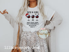 Load image into Gallery viewer, Just A Girl Who Loves Wine At Christmas Unisex Tee Or Raglan