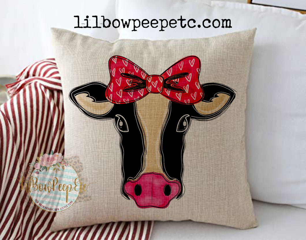 Cow Hearts Valentine's Day 18 x 18 Linen Pillow Cover