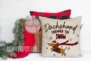 Daschund Through The Snow 18 x 18 Linen Pillow Cover