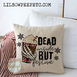 Dead Inside But Festive Leopard 18 x 18 Linen Pillow Cover