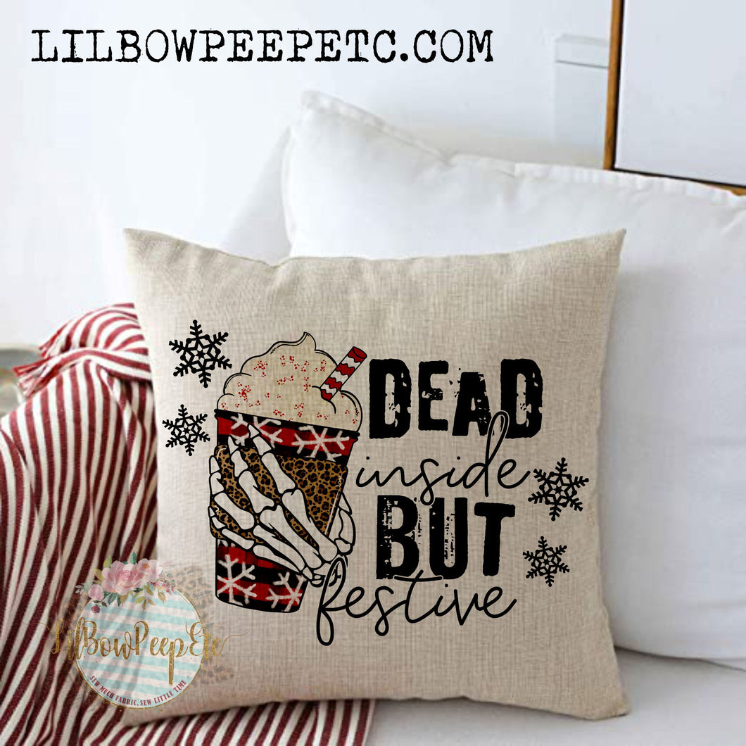 Dead Inside But Festive Leopard 18 x 18 Linen Pillow Cover