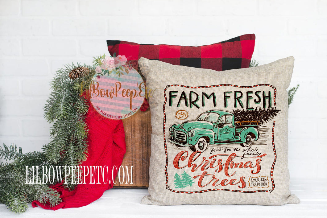 Farm Fresh Christmas Trees 18 x 18 Linen Pillow Cover