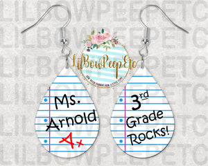 Hardboard Earrings Teacher Custom Grade and Name