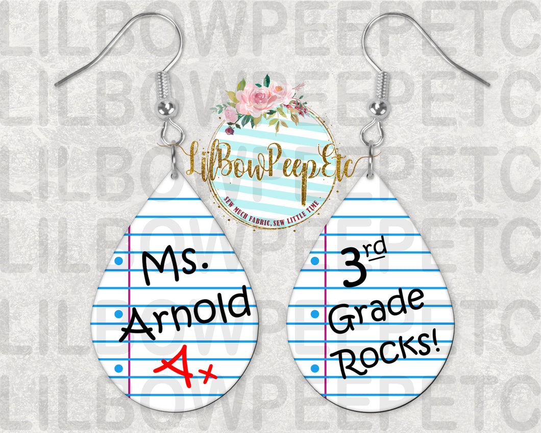 Hardboard Earrings Teacher Custom Grade and Name