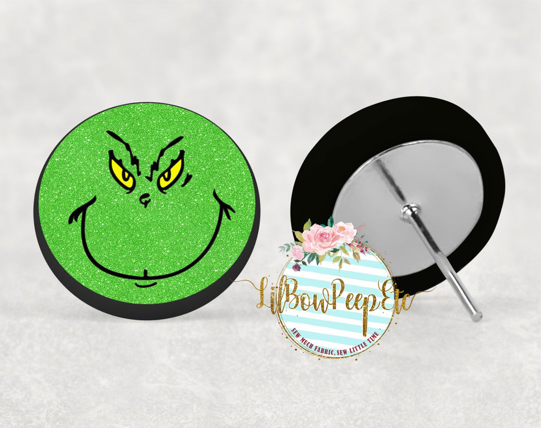 Grinch Face Hardboard Glitter Studs