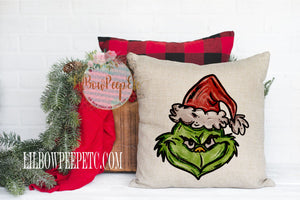 Grinch Face 18 x 18 Linen Pillow Cover