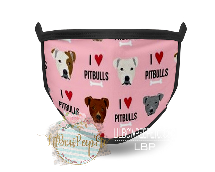 Pink I Love Pitbulls Printed Mask