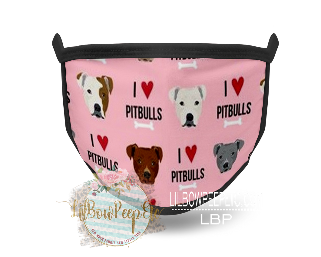 Pink I Love Pitbulls Printed Mask