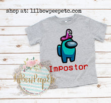 Load image into Gallery viewer, Imposter Blue with Flamingo Among Us YOUTH UNISEX TEE