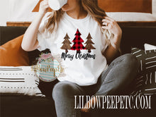 Load image into Gallery viewer, Merry Christmas Red Buffalo Plaid Leopard Trees Unisex Tee