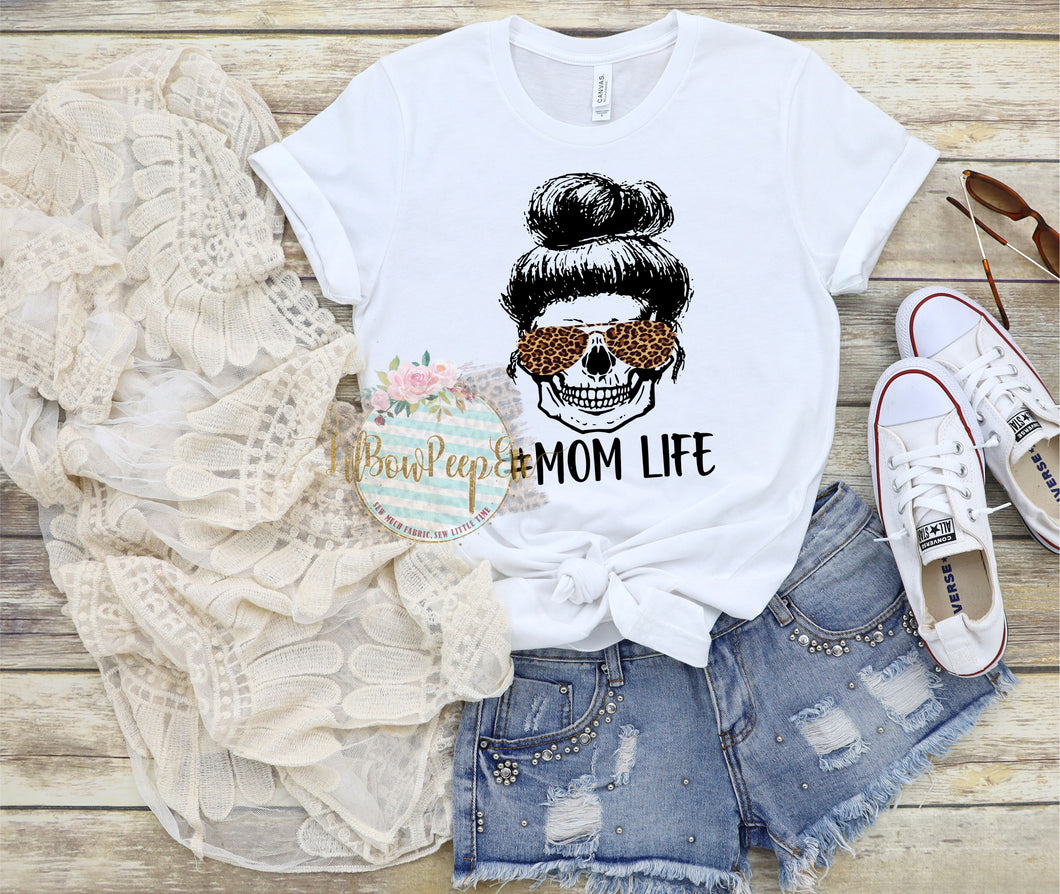 Mom Life Skull Leopard Tee