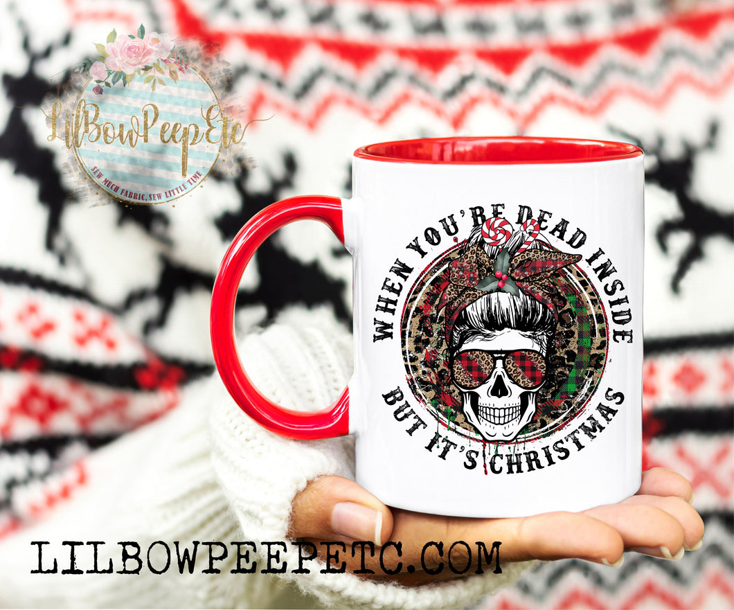 When You're Dead Inside Christmas Leopard Skull Ceramic Mug 11 Oz